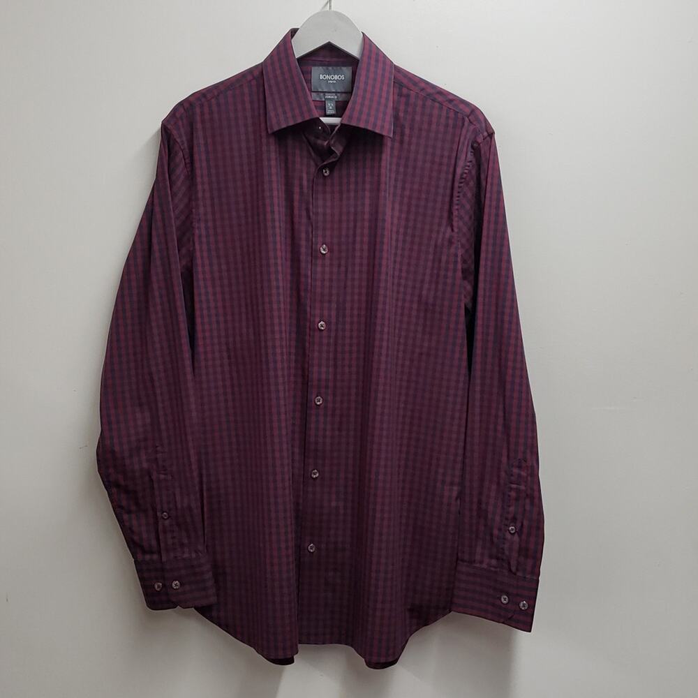 Bonobos Red and Blue Plaid Standard Fit Stretch Button Down Shirt. Men's 16.5/36